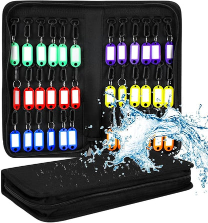 Portable Zippered Key Case,Organizer Waterproof Key Binder with 36 Key Hooks and Tags,Portable Key Storage for Rental Management Real Estate Sales Hotel Executives and Car Service