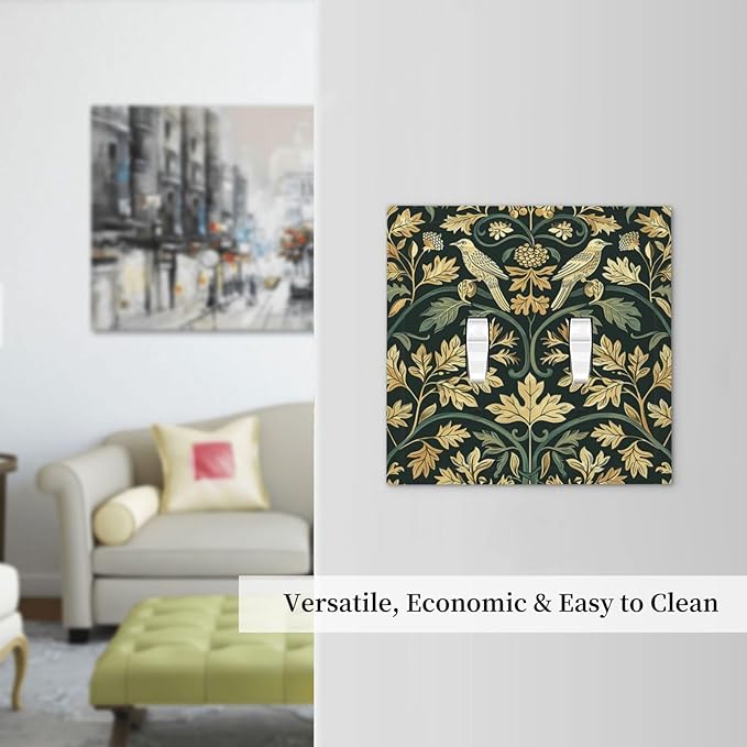 Decorative Switch Plates William Morris Vintage Botanical Birds Golden Green Leaves 2 Gang Double Toggle Outlet Light Switch Cover Wall Plate Electrical Faceplate for Bedroom Home Decor