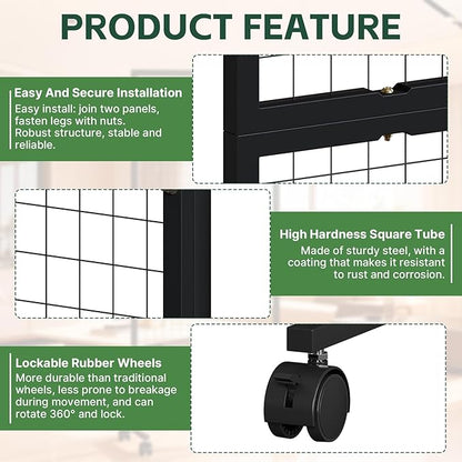 3 Pack Grid Wall Panel Rack, 3x6 Ft Metal Gridwall Display Stand with T-Base Wheels, Heavy-Duty Mobile Freestanding Racks with 20 Grid Hooks, for Retail Store, Craft Show, Boutique, Black