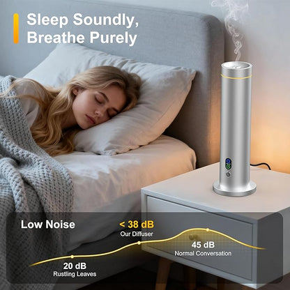 Maromalife Waterless Diffuser, 1000 Sq.Ft Coverage, Essential Oil Diffuser with Tilt-Safe, Remote Control, Adjustable Mist, Mood Lights Aromatherapy Diffuser for Home, Room, Office, Hotel, Silver