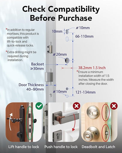Electronic Smart Door Lock Fingerprint Door Lock with Keypad，Smart Lock for Front Door Children Proof IC Card,40–90mm Multipoint Locks (Not Suitable Point Mortise Lock)(OSP Mirror Silver)
