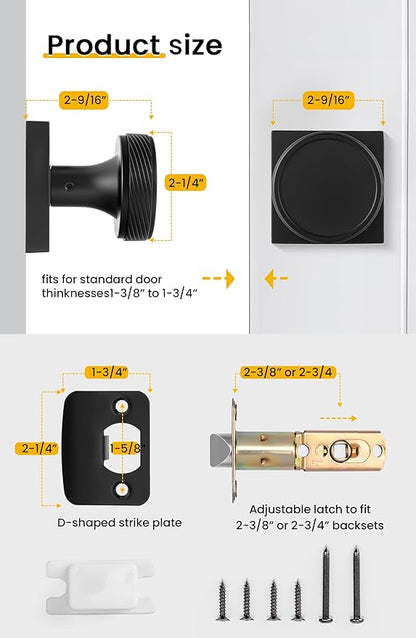 goldenwarm Passage Door Knob Black, Zinc-Alloy Modern Matte Black Door Knob Closet Door Knobs Interior for Hallways, Heavy Duty Square Modern Doorknob - 1 Pack