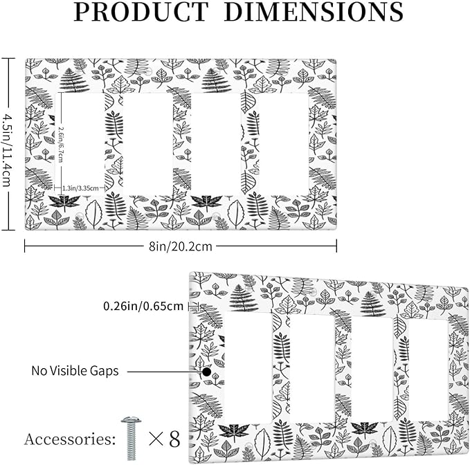 Black White Leaf Wheat Maple Leaf Plant Wallplates 4 Gang Quad Rocker Decorative Light Switch Covers Electrical GFCI Faceplate Switch Plate for Bedroom Bathroom Decor
