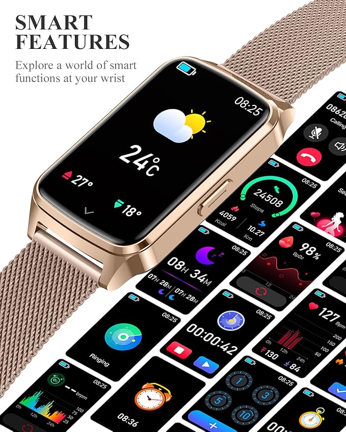 Fitness Tracker Watch for Women Men, Step Counter Compatible with iPhone Android, IP68 Waterproof Activity Tracker with Sleep Monitor, 110+ Sports (Classic, Gold, 1.57)