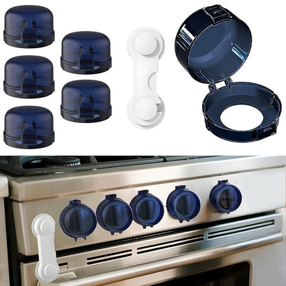 Stove knob Safety Covers for Child Upgraded Unlock Universal Size with Adult Two-Finger, Dual-Key Press Gas Stove Knob Locks Water Resistant Oil Resistant and High Temperature Resistant（5+1 Pack.）