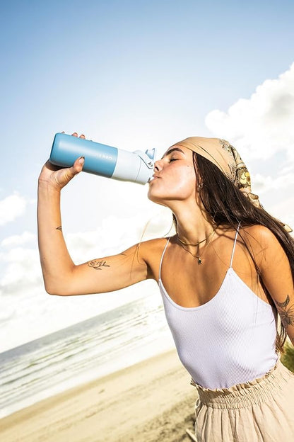 LARQ Bottle Swig Top 34oz - Insulated Reusable Stainless Steel Water Bottle With Built-In Silicone Handle | BPA Free | For Sports, Gym, and Travel | Amalfi Blue