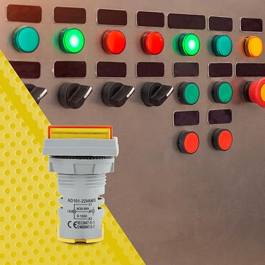 LED Voltage Display Panel Mount Volt Amp Meter, AD101-22VAMS 22mm Square Voltmeter and Ammeter, AC50-500V Voltage and 0-100A Current Meter, Yellow (1 Pack)
