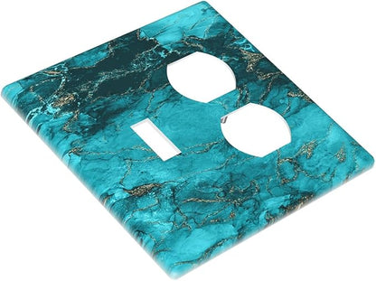 Decorative Outlet Covers Modern Abstract Turquoise Blue Marble Texture 2 Gang Wall Plate Single Toggle Duplex Combo Light Switch Covers Switch Plate Cover for Bathroom Home Decor