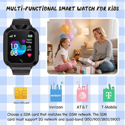 2G Kids Smart Watch, SOS Emergency Call, Video Calling, Waterproof Activity Tracker for 3-12 Years Girls/Boys - Birthday Gift Idea