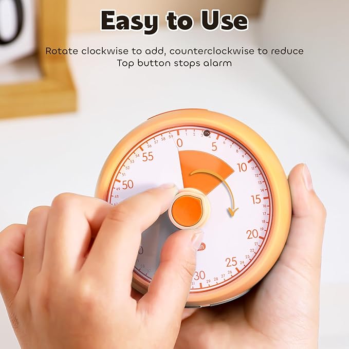 Visual Timer for Kids 60-Minute - Silent Analog Countdown Time Timer with Optional Alarm, Focus Tool for ADHD & Autism, Time Management for Homework, Chores, Office, Kitchen, Teaching & Study Routines