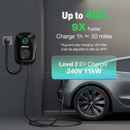 GRECELL Wall Charger for Tesla, ETL Certified 240V 48A Level 2 EV Charger for Tesla, NEMA 14-50 Home Charging Station, Bluetooth & WiFi Enabled Wall Chargers, Electric Vehicle Charge with 24.6' Cable