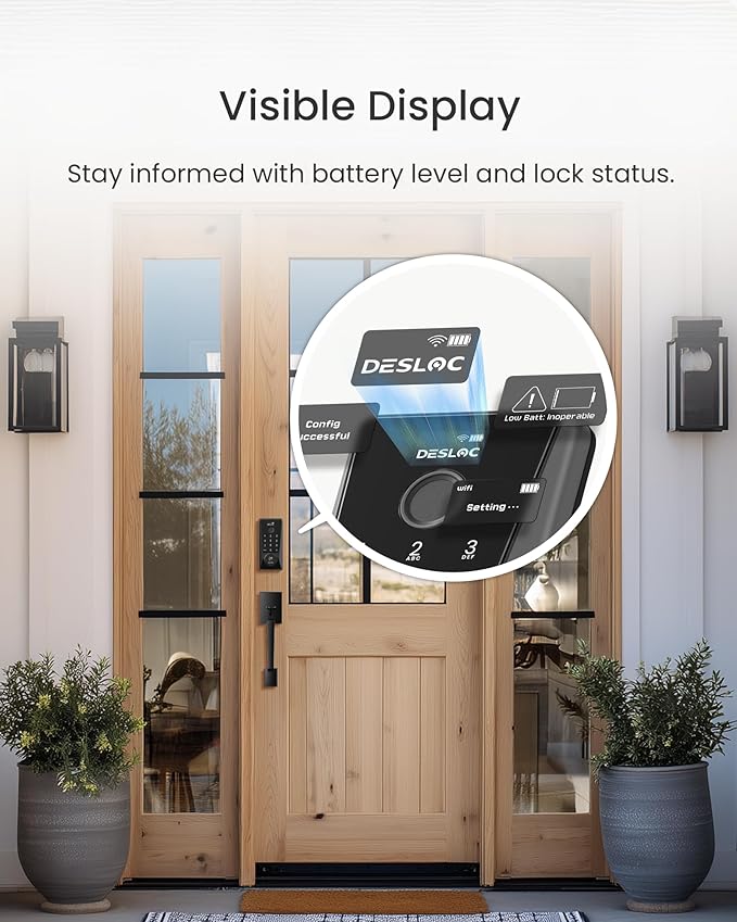 DESLOC WiFi Smart Lock D110 Plus, Built-in Wi-Fi No Hub Needed, Fingerprint Keyless Entry Front Door Lock, Touchscreen Keypad Deadbolt, Remote Control, Auto Lock, Anti-Peep PIN, BHMA, Alexa Compatible