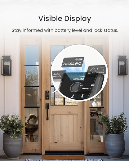 DESLOC WiFi Smart Lock D110 Plus, Built-in Wi-Fi No Hub Needed, Fingerprint Keyless Entry Front Door Lock, Touchscreen Keypad Deadbolt, Remote Control, Auto Lock, Anti-Peep PIN, BHMA, Alexa Compatible