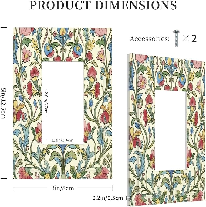 Decorative Outlet Covers Boho Red Floral Morris Plant Leaves 1 Gang Single Rocker Light Switch Cover Plate Wall Plates Gfci Faceplate For Farmhouse Cabin Decor