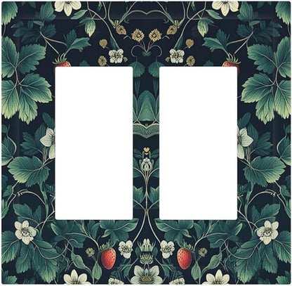 Decorative Outlet Covers Strawberry Birds Flowers Plant Morris Floral 2 Gang Double GFCI Rocker Electrical Wall Panels Light Switch Cover Plate for Bedroom Farmhouse Decor