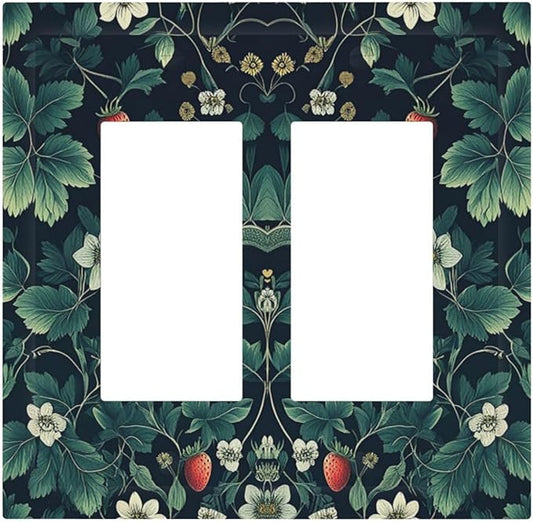 Decorative Outlet Covers Strawberry Birds Flowers Plant Morris Floral 2 Gang Double GFCI Rocker Electrical Wall Panels Light Switch Cover Plate for Bedroom Farmhouse Decor