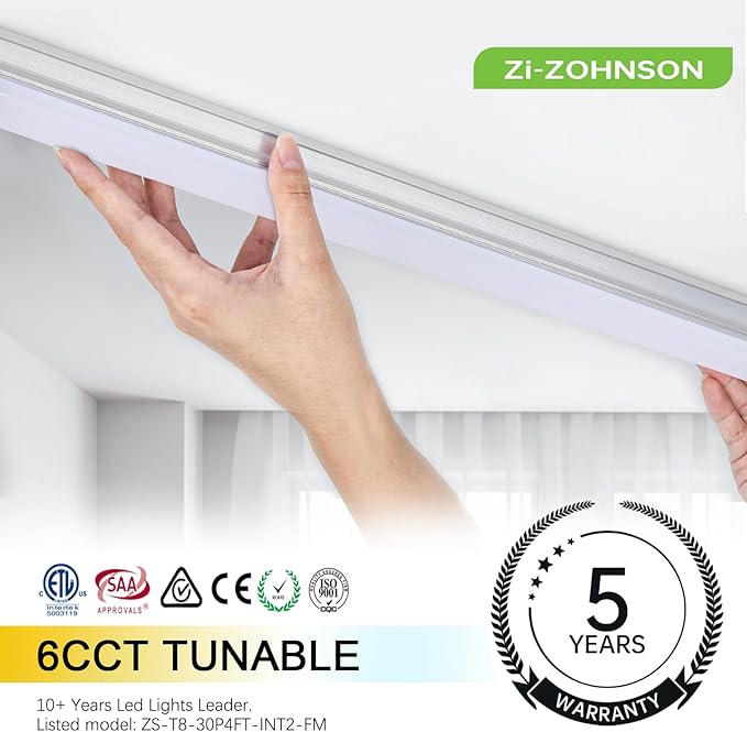 6 Pack 4FT Led Shop Lights,30W 4500LM 3000-6500K Tunable,T8 Tube Light with 6CCT,Milky Cover Linkable Fixture Lights for Workshop,Warehouse,Garage,Shop,Barn