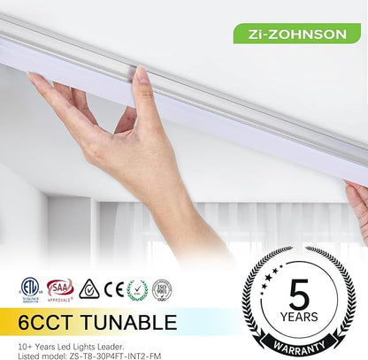 6 Pack 4FT Led Shop Lights,30W 4500LM 3000-6500K Tunable,T8 Tube Light with 6CCT,Milky Cover Linkable Fixture Lights for Workshop,Warehouse,Garage,Shop,Barn