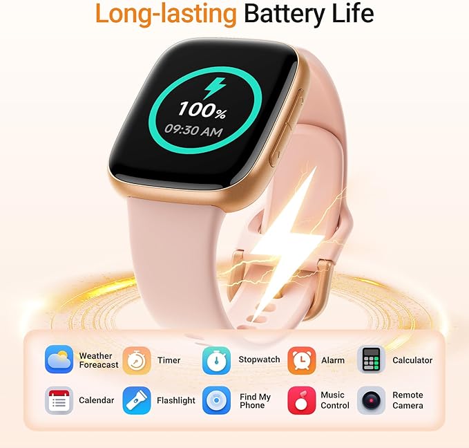 Fitpolo Smart Watch for Women, 1.85" AMOLED Fitness Tracker with Bluetooth Call, Heart Rate/Sleep/SPO₂ Monitor, 100+ Sports Modes, 3ATM Waterproof Smartwatch for Android/iPhone, Includes 2 Bands