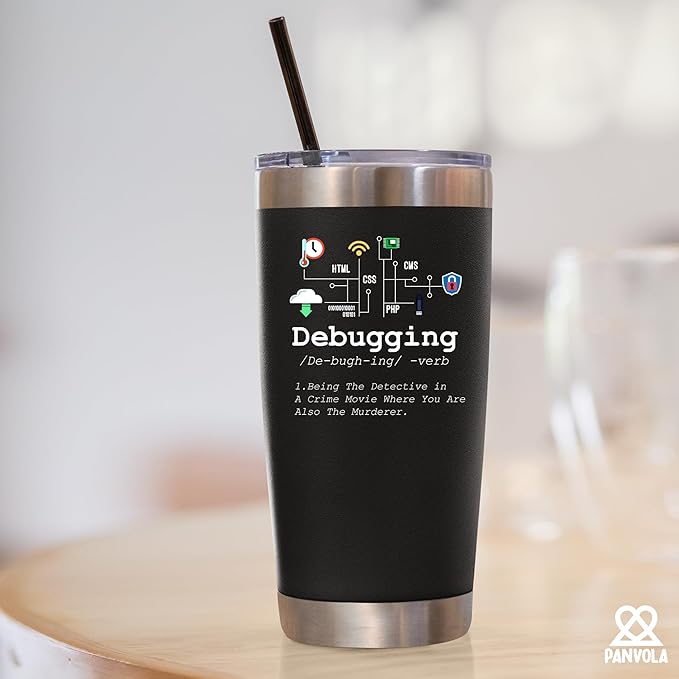 Debugging Definition Computer Programmer Student Teacher Geek Coder Friend Coding Programming IT Vacuum Insulated Tumbler Nerd Tech Support Travel Mug Stainless Steel With Straw Removable Lid (20 oz)