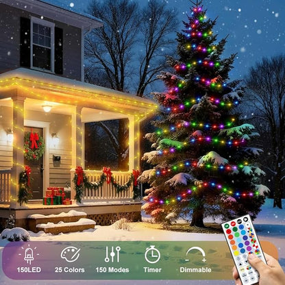 50ft Fairy Lights Plug in, Dimmable 25 Colors 14 Modes RGB+Warm White Color Changing String Lights,150LED Twinkle Lights with Remote, Christmas Fairy Lights for Indoor Outdoor Party Xmas Décor