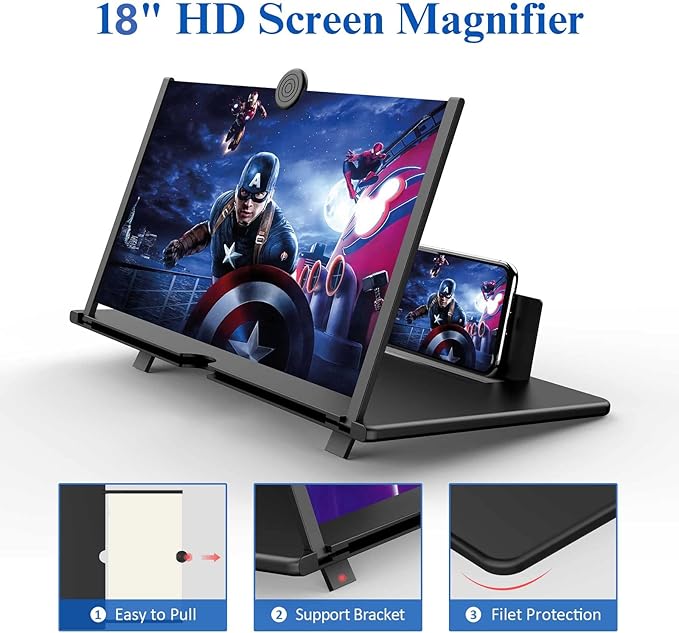 18" Screen Magnifier for Cell Phone,Fanlory 3D HD Magnifying Projector Screen Enlarger for Movies, Videos and Gaming, Foldable Phone Stand with Screen Amplifier,Compatible with All Smartphones