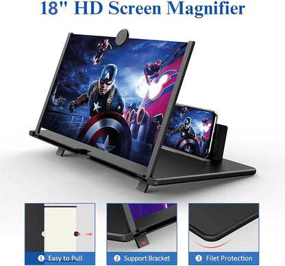 18" Screen Magnifier for Cell Phone,Fanlory 3D HD Magnifying Projector Screen Enlarger for Movies, Videos and Gaming, Foldable Phone Stand with Screen Amplifier,Compatible with All Smartphones