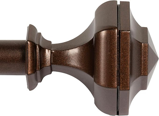 Deco Window Adjustable Curtain Rod for Windows 18 to 44 Inch (Pack of 1) Extendable Heavy Duty 3/4 Inch Iron Drapery Pole with Finials Wall Mounted French Door Curtain Rods (Brown)