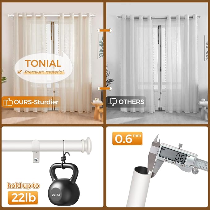TONIAL Curtain Rod 32 to 86 Inch, Telescoping Splicing 3/4 Drapery Rods for Windows Decorative Single Rod with Small Cap End, Warm White