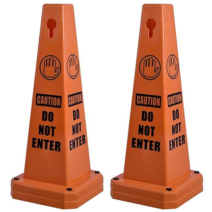 OrangeStar Do Not Enter Cones 4-Pack, 26.5" Large 4-Sided No Entry Message Safety Cones with Heavy Rubber Base for Indoor Outdoor Use, Traffic Control, Security, Warehouse Safety