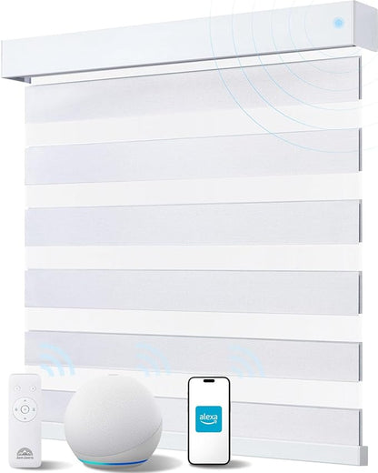 Smart Zebra Blinds for Windows, Alexa Motorized Blinds with Remote Control, Automatic Electric Power Zebra Shades for Indoor Windows (34" W x 72" H, White)