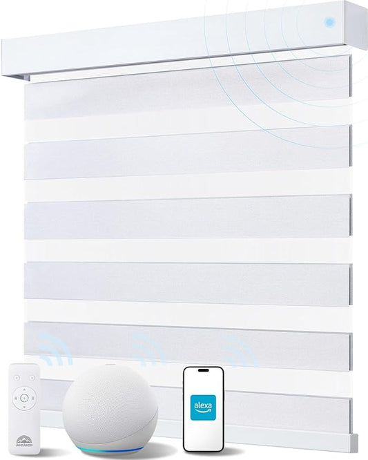 Smart Zebra Blinds for Windows, Alexa Motorized Blinds with Remote Control, Automatic Electric Power Zebra Shades for Indoor Windows (36" W x 72" H, White)