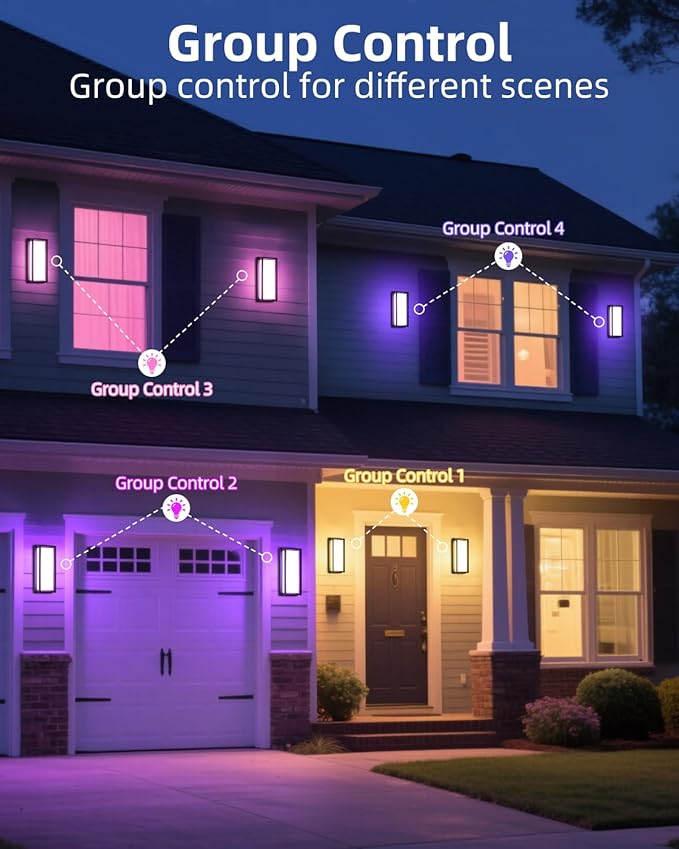 RAYVO Outdoor Wall Light, 1500LM RGBCW Smart Porch Lights Color Changing Exterior Lighting Fixtures, IP65 Waterproof Outdoor Sconce Lights for House Compatible with Alexa Google Assistant, ETL Listed