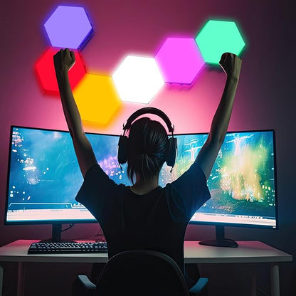 6 Pcs Hexagon Autism Lights LED Wall Panels Touch Sensitive Lights Visual Stimulation for Home Living Room Kids Bedroom Decor Autism Gift Adults