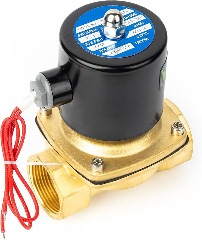 U.S. Solid 1-1/4" Solenoid Valve - 110V AC Brass Electric Solenoid Valve, Normally Closed, Viton Seal