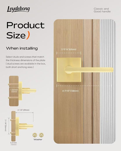 Leydebong 2 Pack Heavy Duty Dummy Door Handle Door Leversets, Dummy Lever, Single Sided Handle for Both Right/Left Handed Doors,Satin Brass Finish
