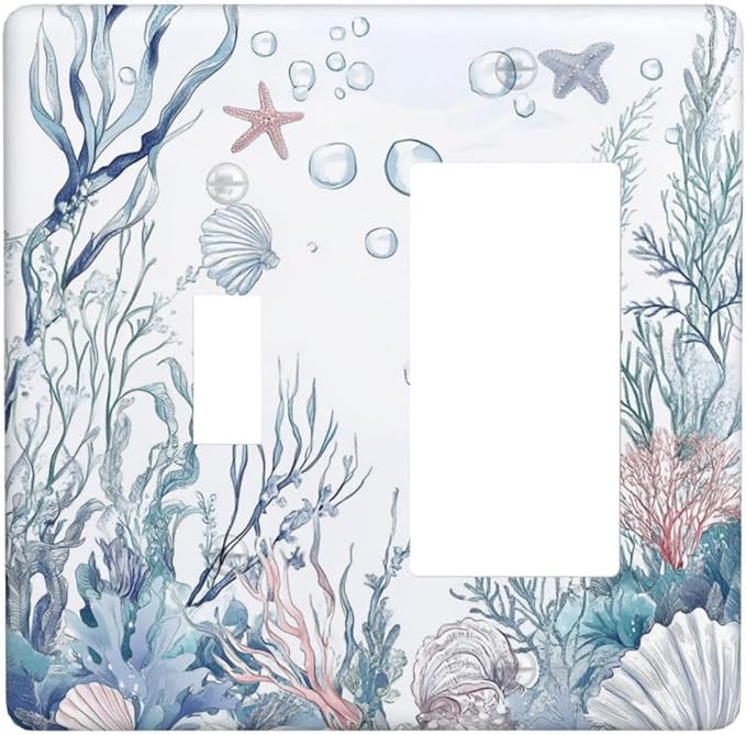 Outlet Covers Ocean Coral Seahorse Seashell Starfish 1 Toggle 1 Rocker Combination Decorative Wall Plate Electrical Switch Plates Light Switch Cover Plate For Bathroom Home Decor