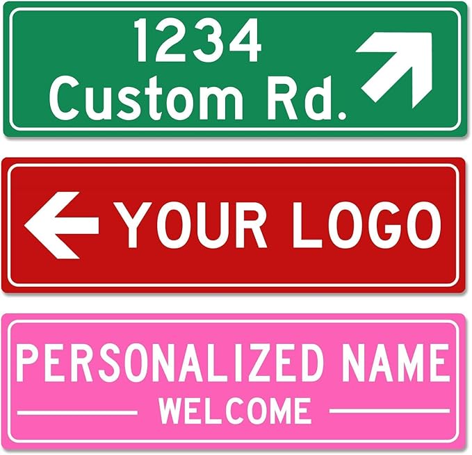 Custom Street Sign with Directional Arrow, Double Sided/Reflective Option, 24''x8'', Personalized Road Address Large Metal Sign, Customize for Business, Office, Outdoor, Home, Delivery