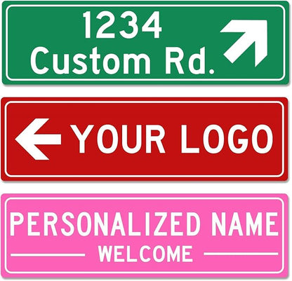 Custom Street Sign with Directional Arrow, Double Sided/Reflective Option, 24''x8'', Personalized Road Address Large Metal Sign, Customize for Business, Office, Outdoor, Home, Delivery