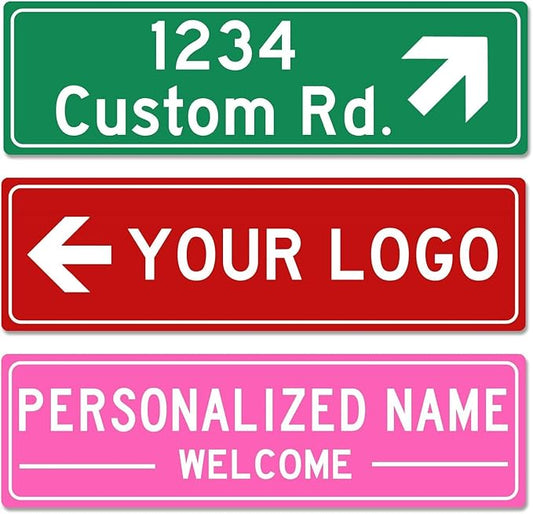Custom Street Sign with Directional Arrow, Double Sided/Reflective Option, 24''x8'', Personalized Road Address Large Metal Sign, Customize for Business, Office, Outdoor, Home, Delivery