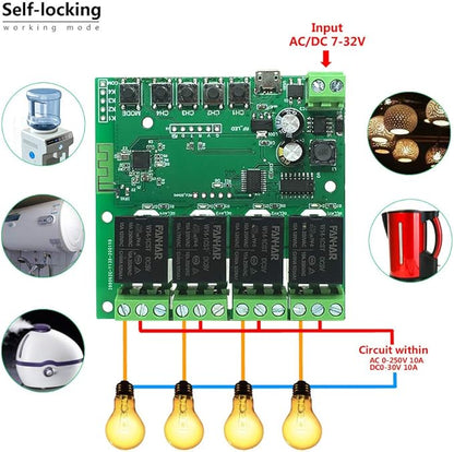 4-Channel WiFi Smart Switch Relay Module, TUYA/Smart Life App for Smart Home Remote Control, Momentary Time Adjustable, Compatible with Alexa/Google Assistant