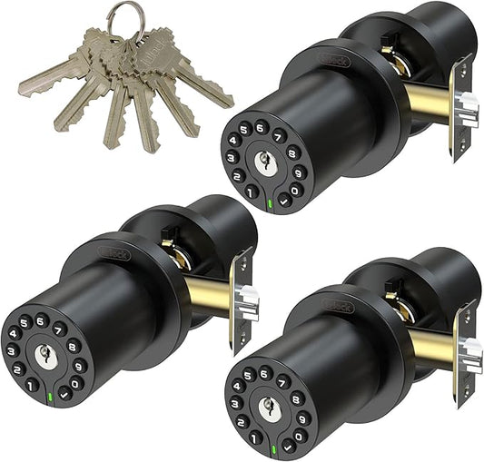 IU-20 Code Door Lock, Electronic Door Knob with Keypad and Key, Auto Lock, Waterproof, Passage Function, Long Battery Life,50 Codes, Easy to use and Install for Office/Warehouse/Bedroom/Garage