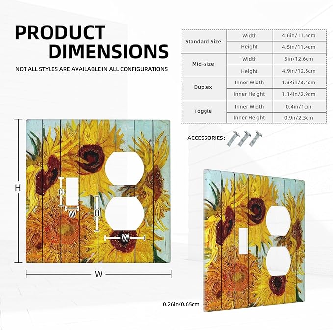 Wallplates Sunflowers Oil Paintings Wood Floral 1 Toggle 1 Duplex Switch Plate Electrical Gfci Faceplate Decorative Light Switch Covers For Farmhouse Bed Room Decor