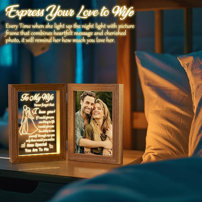 Christmas Gifts for Wife from Husband - Wife Gifts Picture Frame 5x7 with Night Light, Wedding Anniversary Birthday Gift for Women Wifey Ideas Valentines Day I Love You Gift for Her Romantic to Wifey