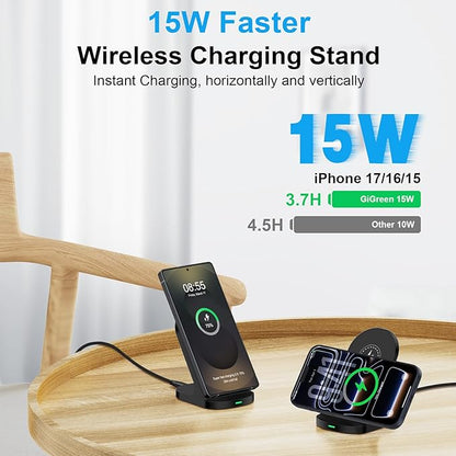 Samsung Wireless Phone Charger Stand for Android Samsung Galaxy S25 Ultra S25 FE S24 Plus Z Flip7 S23,Wireless Charging Station for Google Pixel 10/10 Pro XL/Fold/9a/9Pro/8/7,iPhone 17 16 with Adapter