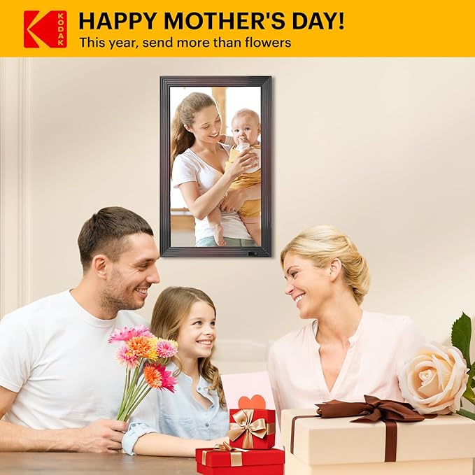 KODAK 18.5 Inch Wooden WiFi Digital Picture Frame,1920 * 1080 X-Large Digital Photo Frame,32GB Memory,IPS Screen, Wall-Mounted with Remote, Share Picture Video, Work with Alexa,Best Gifts for Mom