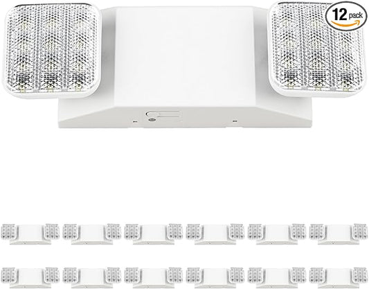 Sunco 12 Pack LED Emergency Lights, Commercial Lighting for Business, Power Outages, Offices, with Backup Battery (90 Minutes), Wall Mount, Hard Wired, 120-277V, Fire Resistant (94V-0) UL