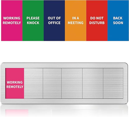 Office Door Signs 6 Options Do Not Disturb, Please Knock, In A Meeting, Out Of Office, Working Remotely Back Soon Privacy Door Slider Sign For Meeting & Conference Room Brushed Silver