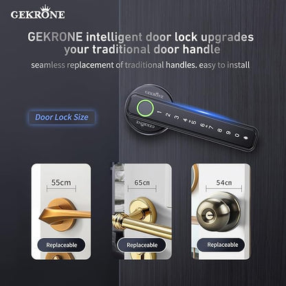 Fingerprint Smart Lever Lock TUYA APP Control Keyless Entry Bluetooth Touchscreen Indoor Handle Biometric Electronic Digital Door Knob with Keypad Suitable for Hotel Office Apartment Bedroom