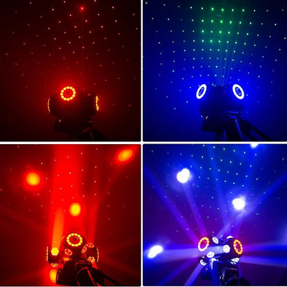 4Head Moving Disco Lights W/ 16Light Strips RGBW LED Rotating Beam Stage Spotlight Event Lighting W/DMX & Sound Control, for DJ KTV Disco Party Wedding Concert Halloween Christmas Festivals